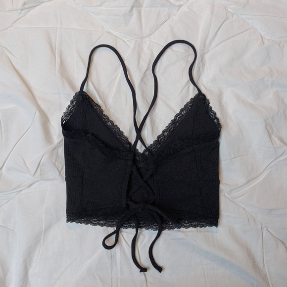 Black ribbed lace up back cami - Picture 2 of 3